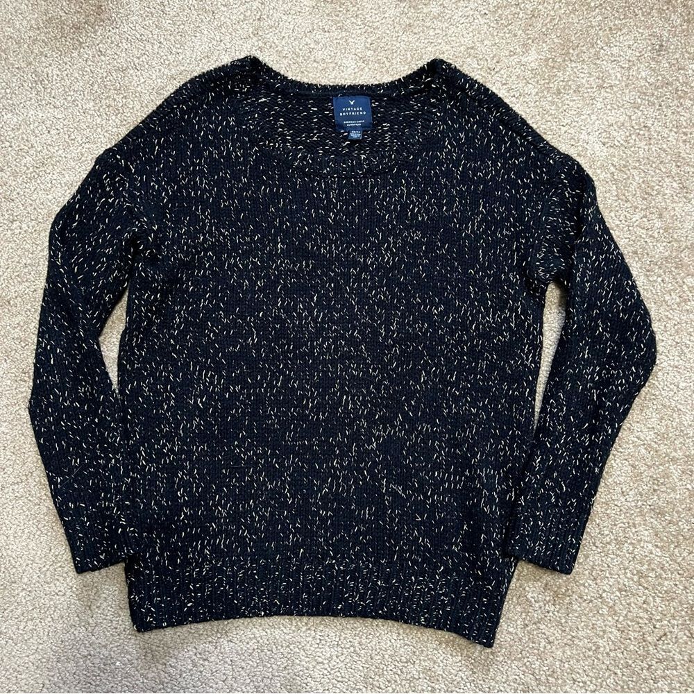 American Eagle Vintage Boyfriend sweater, cozy black and gold thick knit size XS